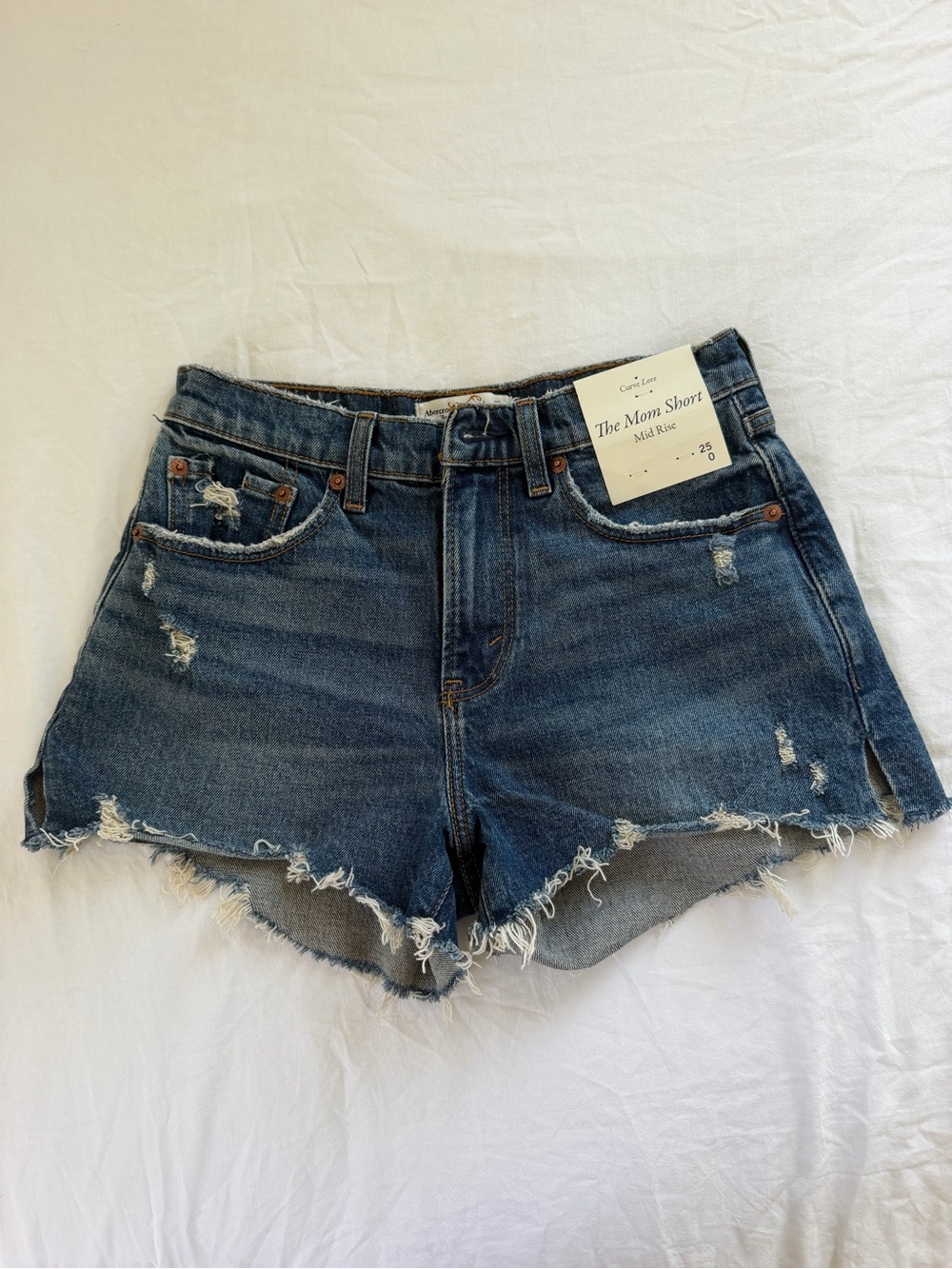 Abercrombie “The Mom Short” Mid-Rise Distressed Denim Shorts - Blue 25